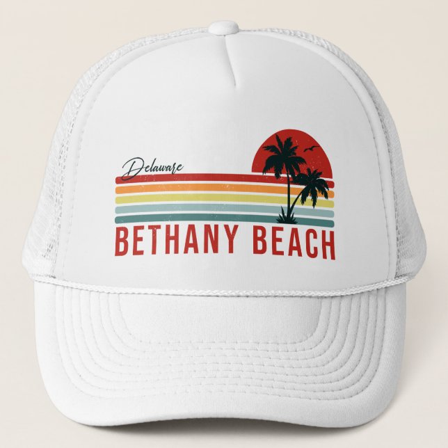 Bethany Beach Delaware Handflatan Träd Retro Sunse Keps (Framsida)