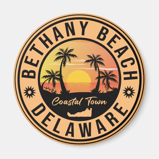 Bethany Beach Delaware Handflatan Träd Retro Sunse Magnet (Framsidan)