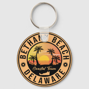 Bethany Beach Delaware Handflatan Träd Retro Sunse Nyckelring