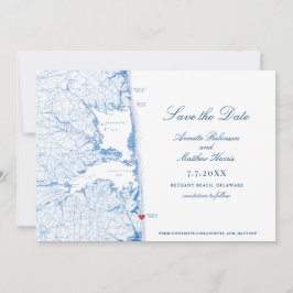 Bethany Beach Delaware Karta Elegant Blue Bröllop Spara Datumet