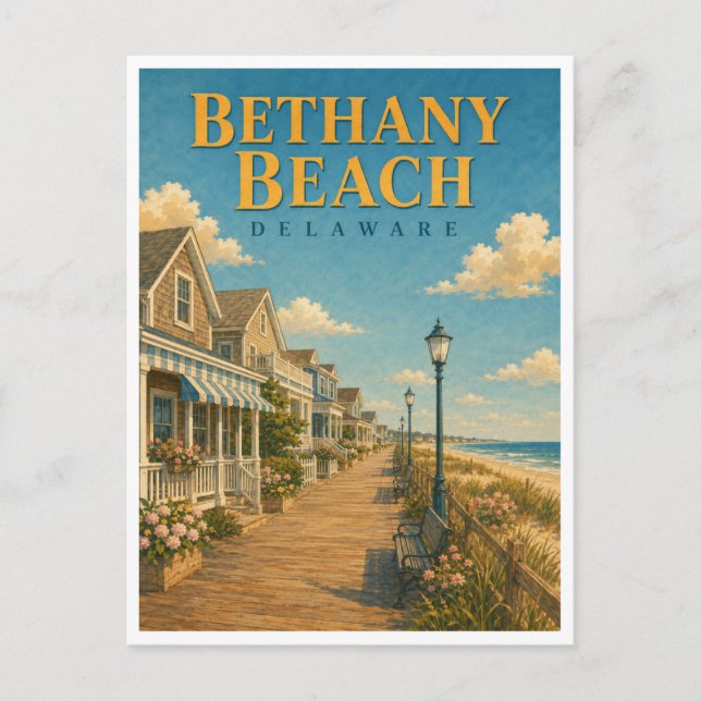 Bethany Beach Delaware Strandpromenad GeoSaga Vykort (Framsida)