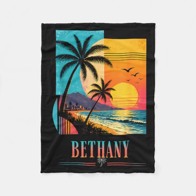 Bethany Beach Solnedgång 2026 Sommarlov Retro Fleecefilt (Framsidan)