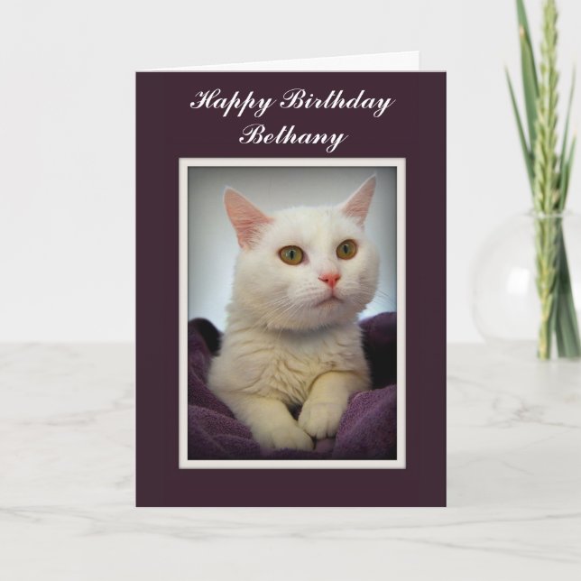 Bethany Grattis på födelsedagen White Cat Card Kort (Framsida)