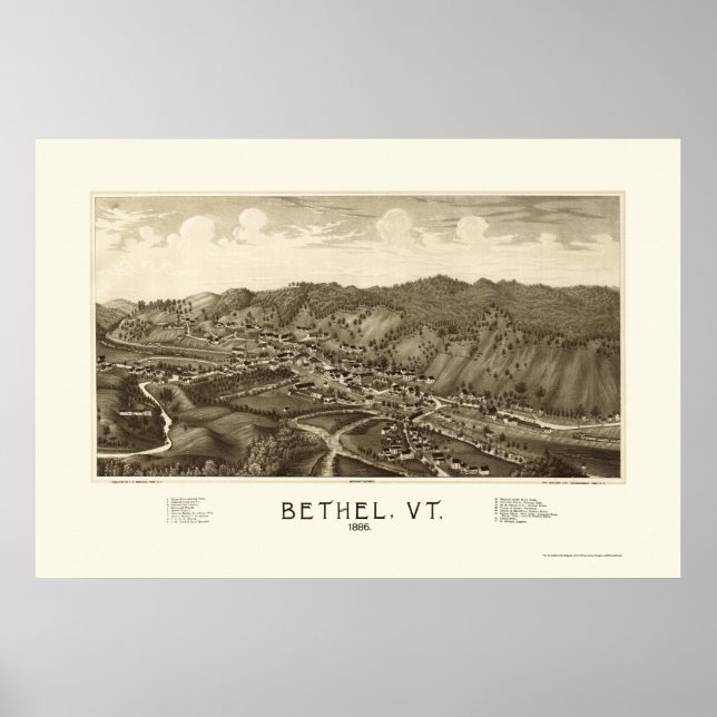 Bethel, VT Panoramic Karta - 1886 Poster (Framsidan)