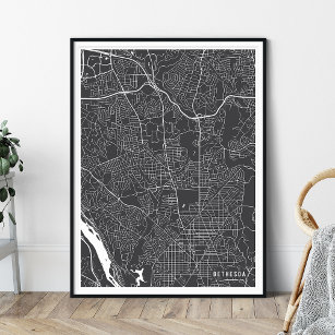 Bethesda Karta, minimalistisk Grått Street Karta Poster