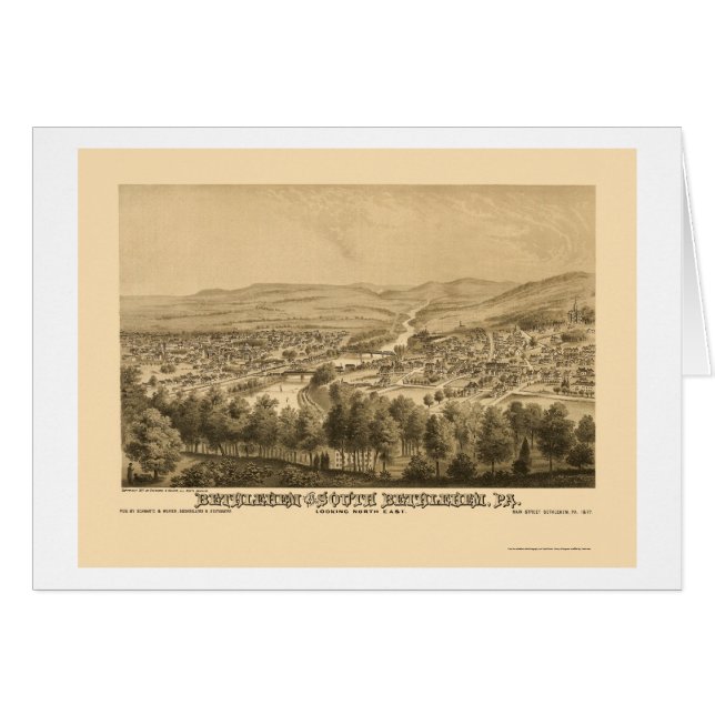 Bethlehem & södra Bethlehem, panorama- karta 1877 Hälsningskort (Framsidan Horizontal)