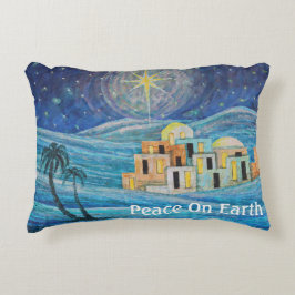 Bethlehem Star Peace on Earth Blue Pillow Prydnadskudde
