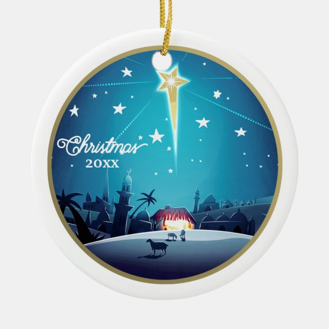Betlehem-stjärnan. Anpassningsbar Jul - år Julgransprydnad Keramik (Framsidan)