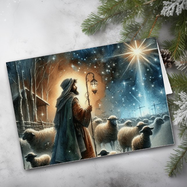Betlehem-stjärnan med Shepherd som vaktar jul Hälsningskort (Skapare uppladdad)