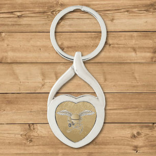 Betongblandare beige twisted heart silverfärgad nyckelring