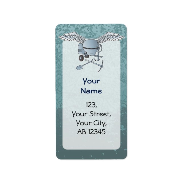 Betongblandare, blått grått adressetikett (Framsidan)