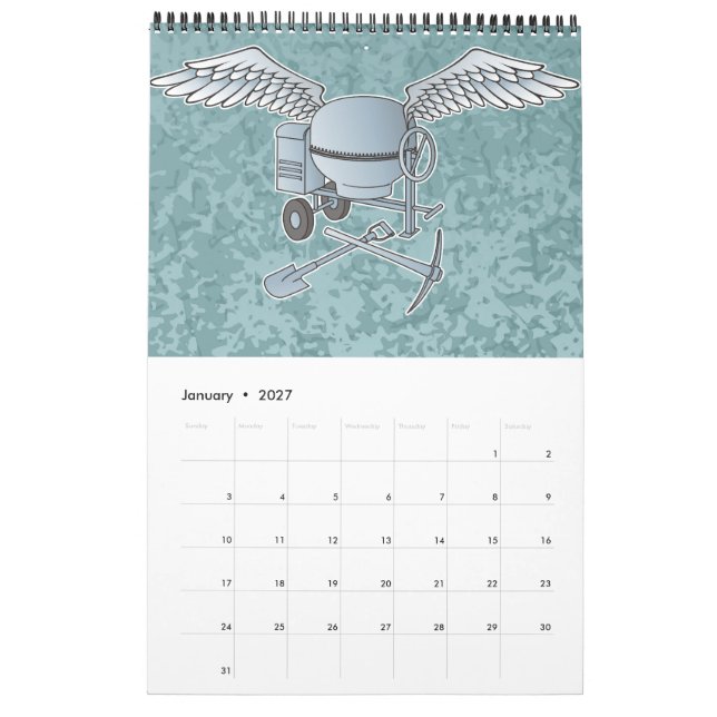 Betongblandare, blått grått kalender (Jan 2027)