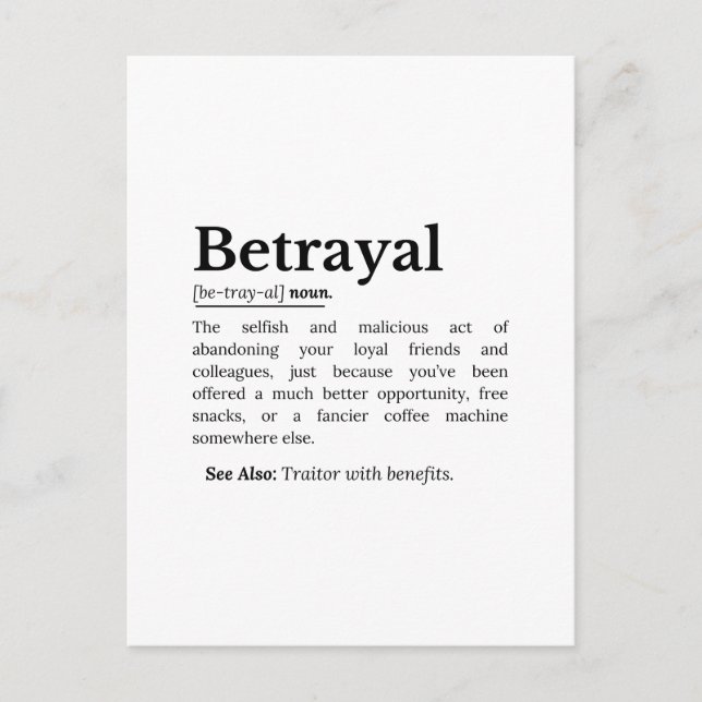 Betrayal Definition Funny version Helg Vykort (Framsida)