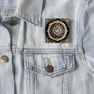 Betrodda vita diamanter och guld Cirkelmandala Knapp