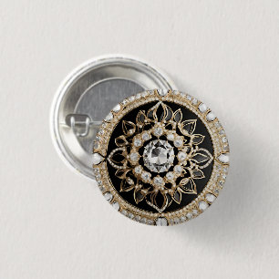 Betrodda vita diamanter och guld Cirkelmandala Knapp