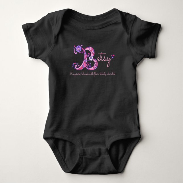 Betsy-flickor namn & mening B monogram baby romper T Shirt (Framsida)