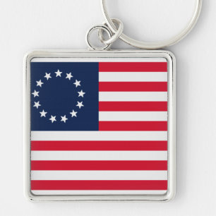 Betsy Ross 13 stjärnaamerikanska flaggan Fyrkantig Silverfärgad Nyckelring