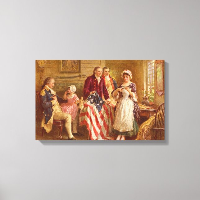 Betsy Ross 1777 av Jean Leon Gerome Ferris Canvas (Framsida)