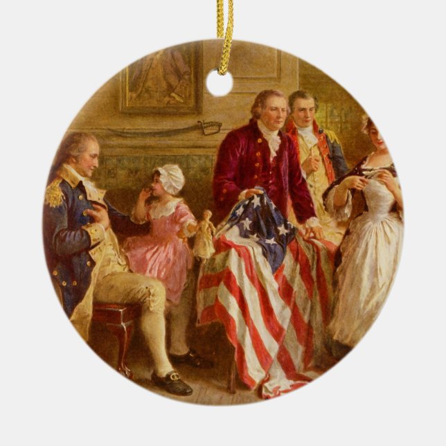 Betsy Ross 1777 av Jean Leon Gerome Ferris Julgransprydnad Keramik (Framsidan)