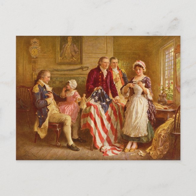 Betsy Ross 1777 av Jean Leon Gerome Ferris Vykort (Framsida)