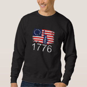 Betsy Ross 4:e juli amerikanska Flagga 1776 Retro Lång Ärmad Tröja