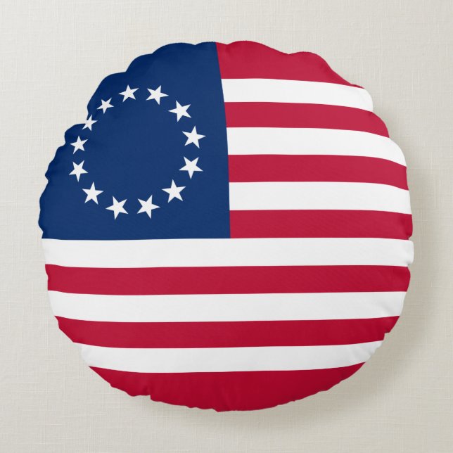 Betsy Ross American Flagga Rund Kudde (Framsidan)