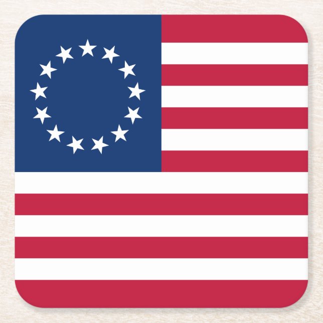 Betsy Ross Amerikansk Flagga Underlägg Papper Kvadrat (Framsidan)