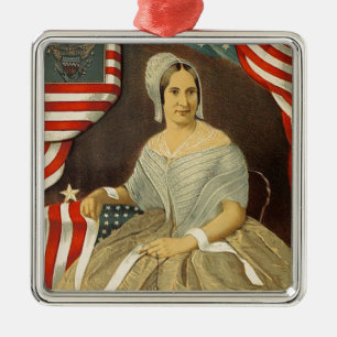 Betsy Ross First American Flagga Porträtt US Julgransprydnad Metall