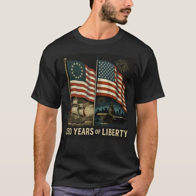 Betsy Ross Flag 250 år av frihet T Shirt (Framsida)