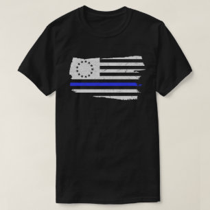 Betsy Ross Flag Tunn blå linje Polisstöd T Shirt
