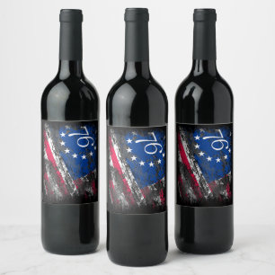Betsy Ross Flagga 1776 Patriotic 4:e juli Vinflaska Etikett