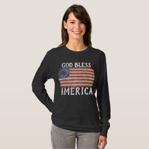 Betsy Ross Flagga långärmad välsigna dig Amerik T Shirt