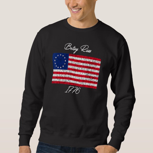 Betsy Ross Flagga Shirt 4 juli 1776 Betsy Ros Lång Ärmad Tröja (Framsida)