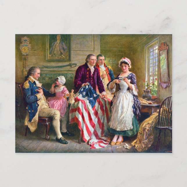 Betsy Ross och Stars och stripes 1777 Vykort (Framsida)