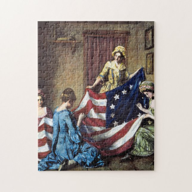 Betsy Ross Sederande den amerikanska Flagga Pussel (Vertikal)