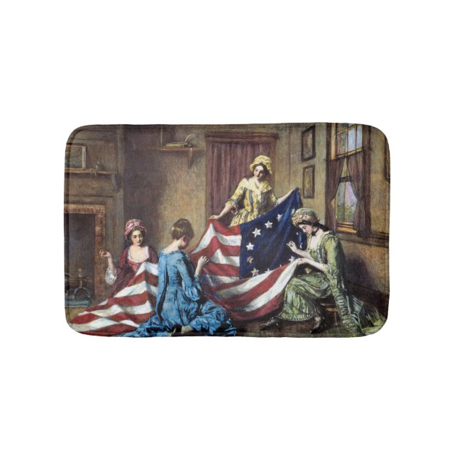 Betsy Ross Sewing Amerikanska Flagga Badrumsmatta (Framsidan)