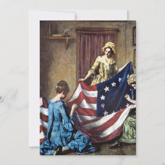 Betsy Ross Sewing Amerikanska Flagga Inbjudningar (Framsida)