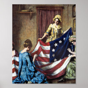 Betsy Ross Sewing Amerikanska Flagga Poster