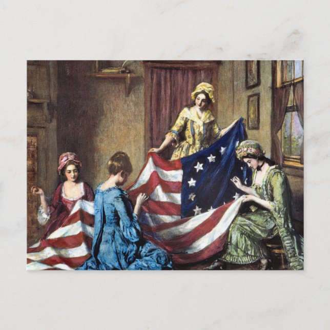 Betsy Ross Sewing Amerikanska Flagga Vykort (Framsida)