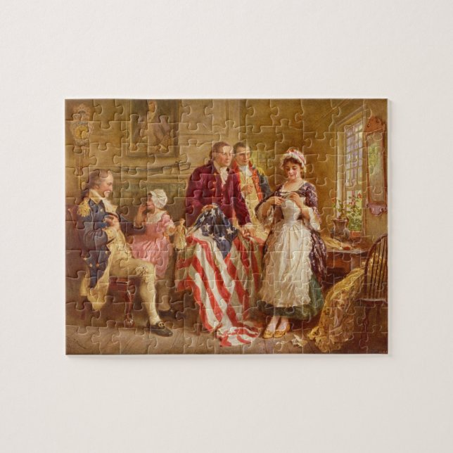 Betsy Ross Sewing the American Flagga Puzzle Pussel (Horisontell)