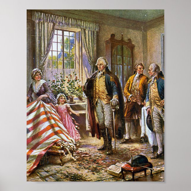 Betsy Ross Shows George Washington American Flagga Poster (Framsidan)