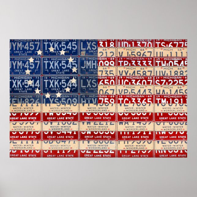 Betsy Ross Stil American License Plate Flagga Art Poster (Framsidan)