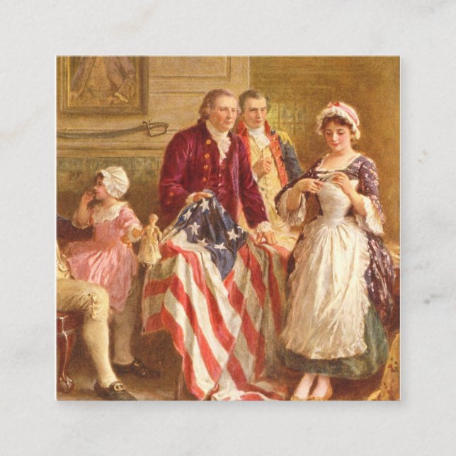 Betsy Ross USA 1777 av Jean Leon Gerome Ferris Fyrkantigt Visitkort (Framsida)