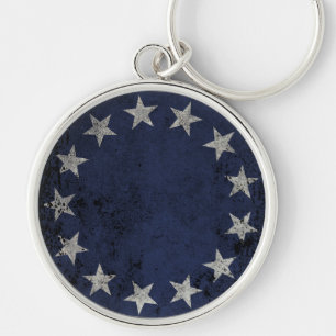 Betsy Ross Vintage American Flagga Rund Silverfärgad Nyckelring