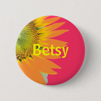 Betsy Solros Rosa och Gult Bright Namn Badge Knapp