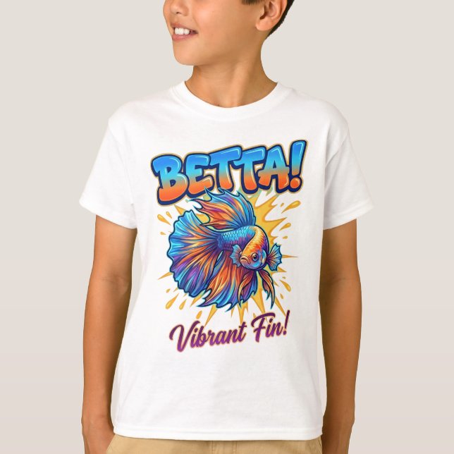 BETTA! Färgrik Fena Barn T-Shirt – Färgrik Kampfis (Framsida)