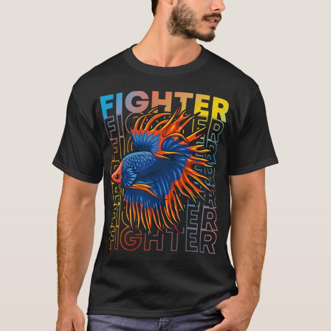 Betta Fish 80-tals stil siamesisk kampfisk T Shirt (Framsida)