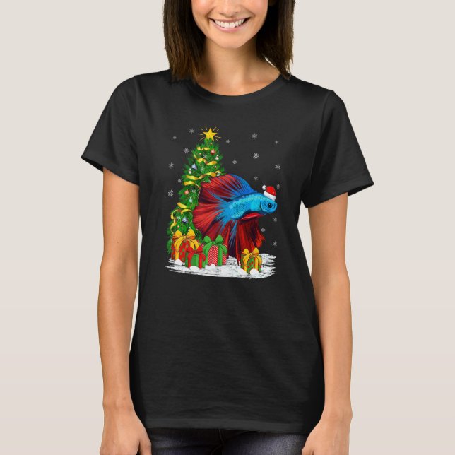 Betta Fish Älskare Family Matching Santa Hat Betta T Shirt (Framsida)