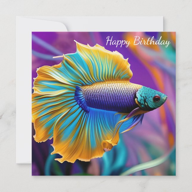 Betta Fish, Blue guld lila Birthday (Framsida)