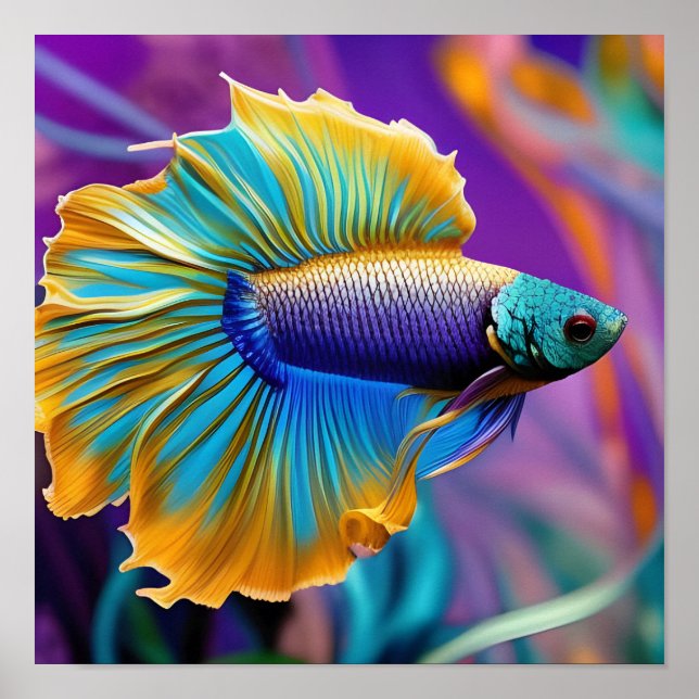 Betta Fish, Blue guld lila Poster (Framsidan)